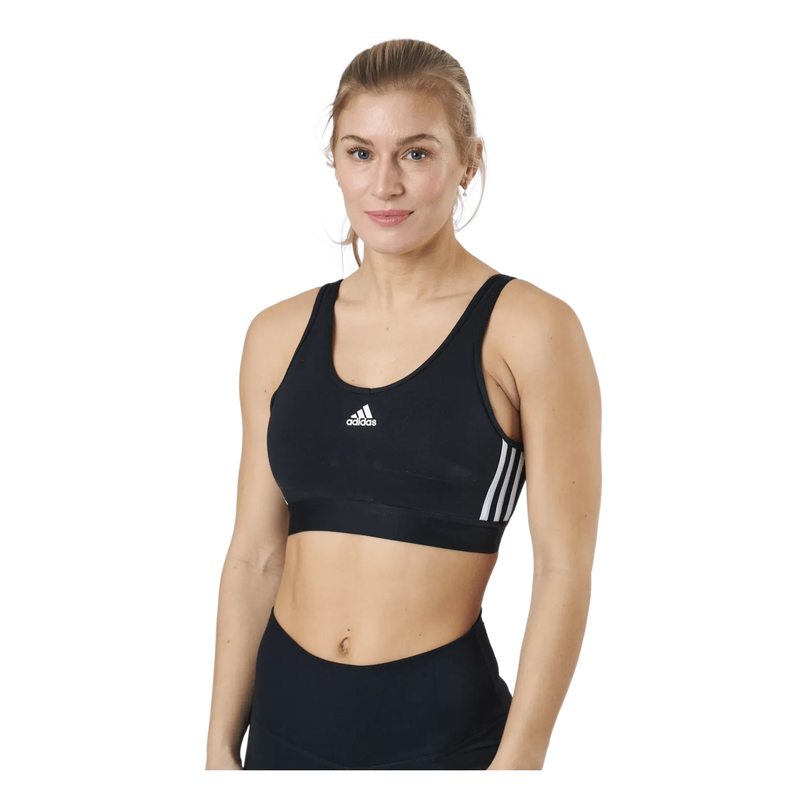 ADIDAS ESSENTIALS 3STRIPES CROP TOP WITH REMOVABLE PADS BLACK / WHITE