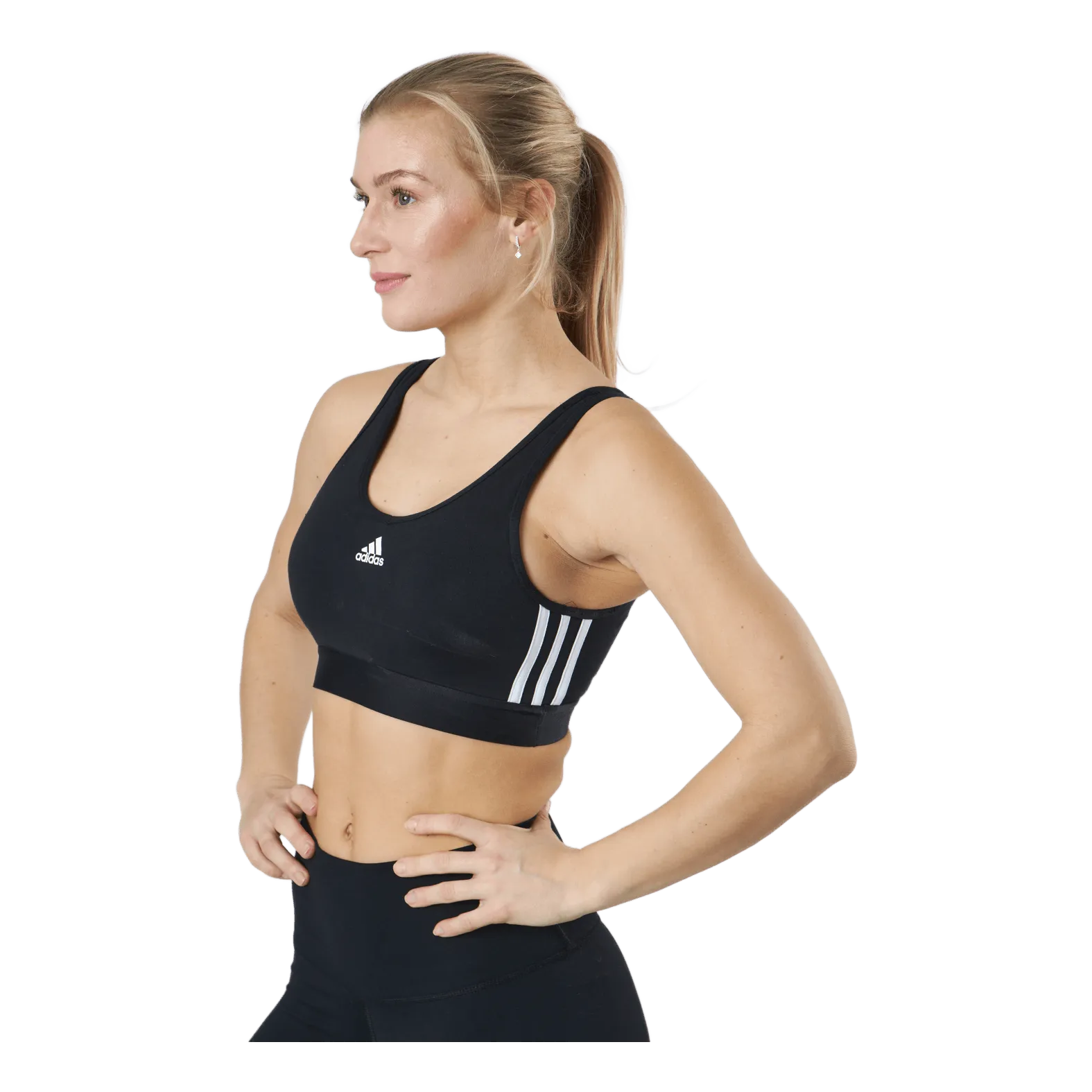ADIDAS ESSENTIALS 3STRIPES CROP TOP WITH REMOVABLE PADS BLACK / WHITE