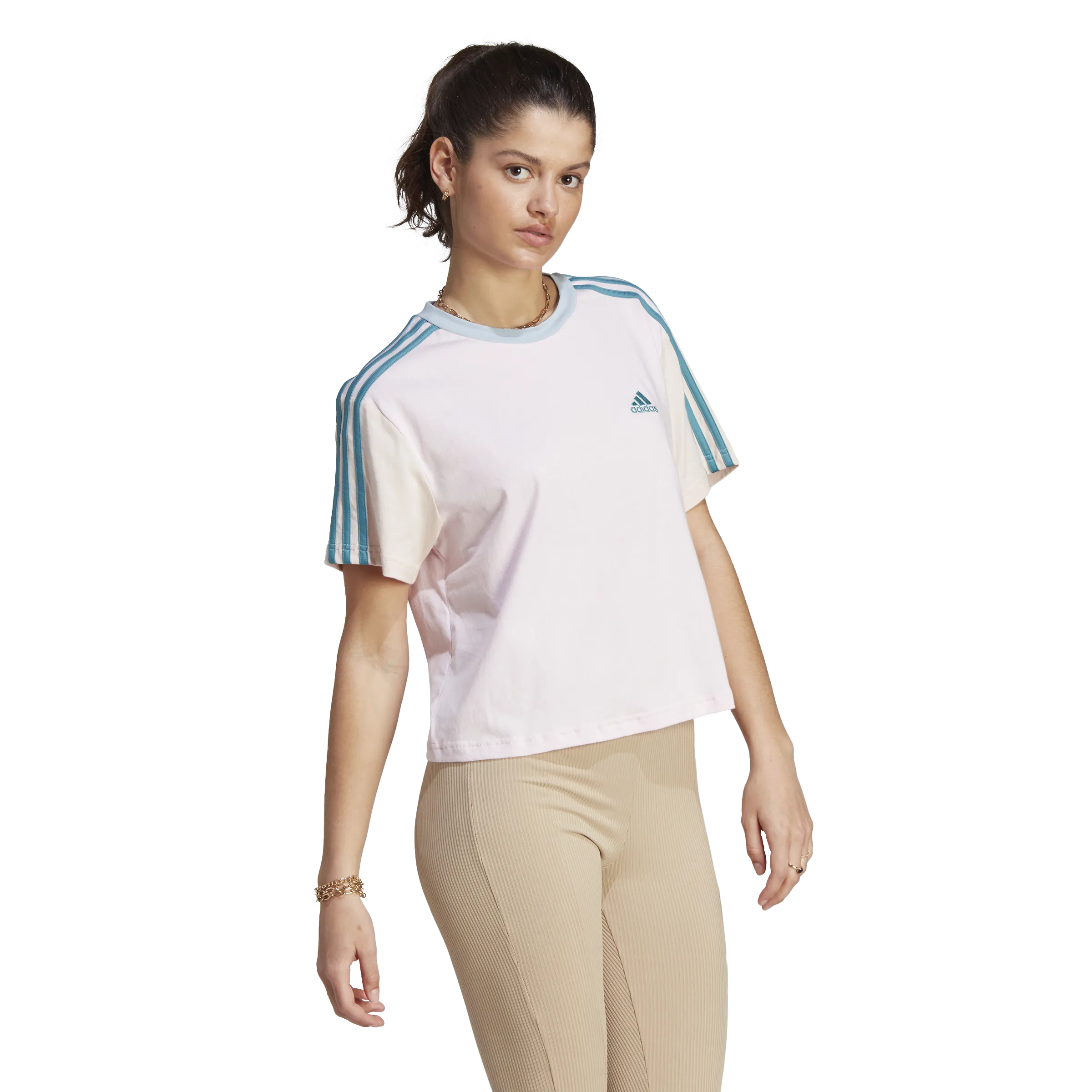 ADIDAS ESSENTIALS 3STRIPES SINGLE JERSEY CROP TOP CLEAR PINK