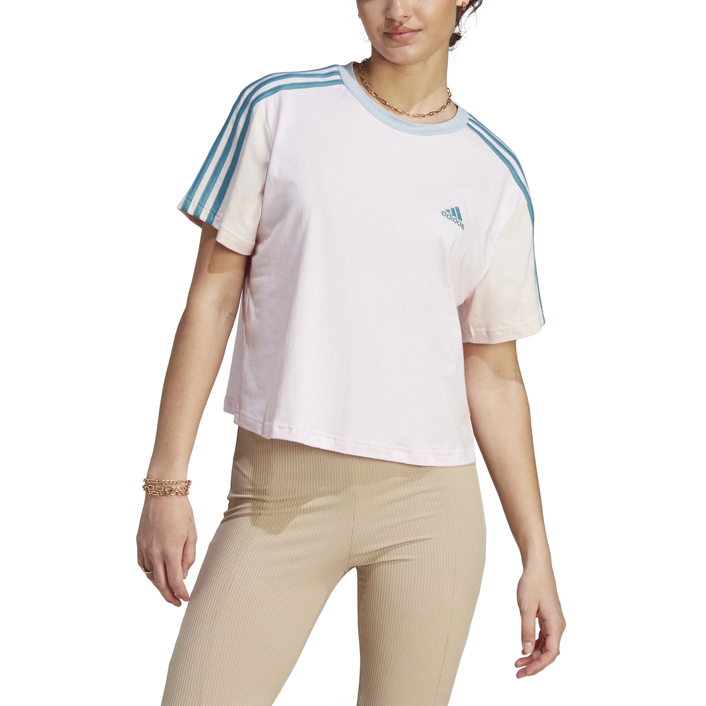 ADIDAS ESSENTIALS 3STRIPES SINGLE JERSEY CROP TOP CLEAR PINK