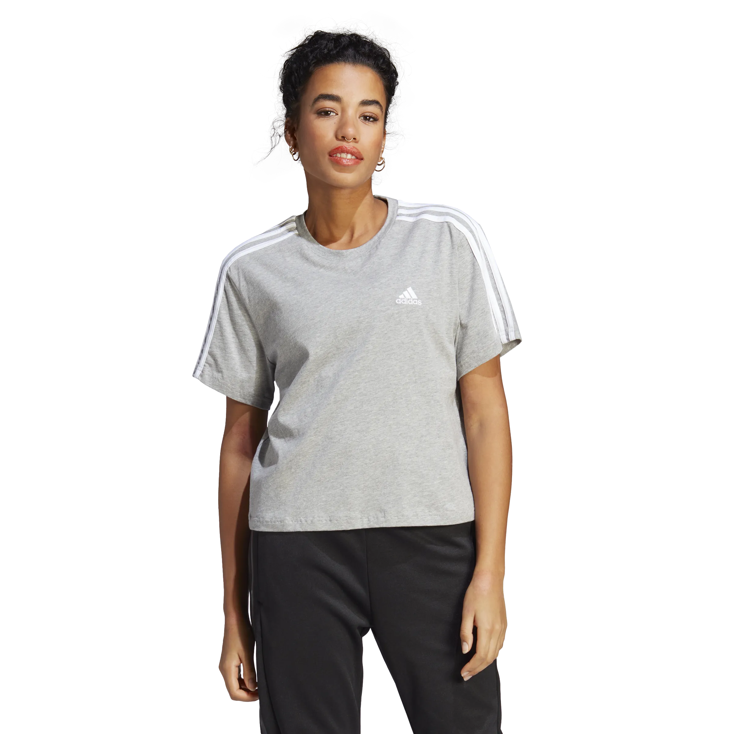 ADIDAS ESSENTIALS 3STRIPES SINGLE JERSEY CROP TOP MEDIUM GREY HEATHER