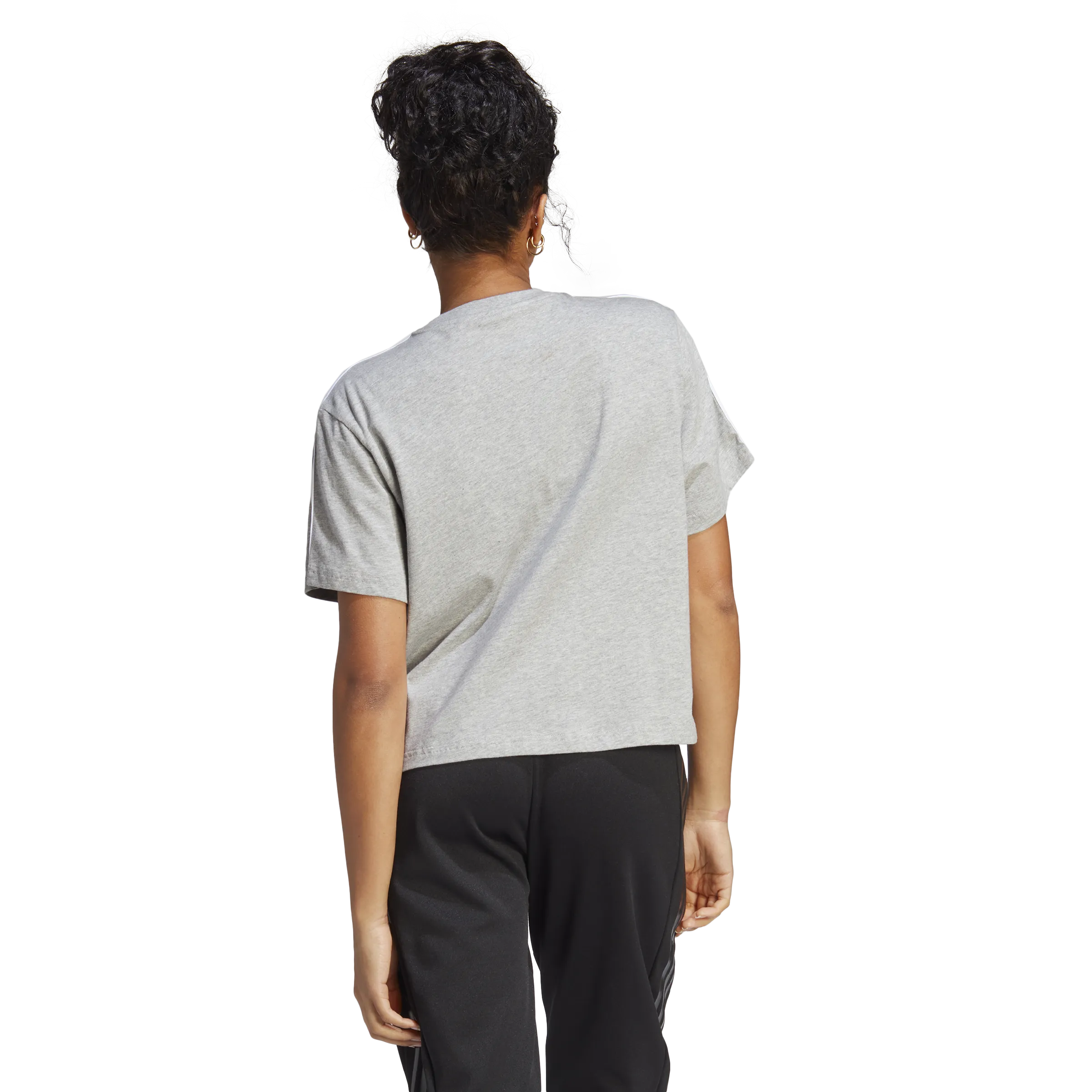 ADIDAS ESSENTIALS 3STRIPES SINGLE JERSEY CROP TOP MEDIUM GREY HEATHER