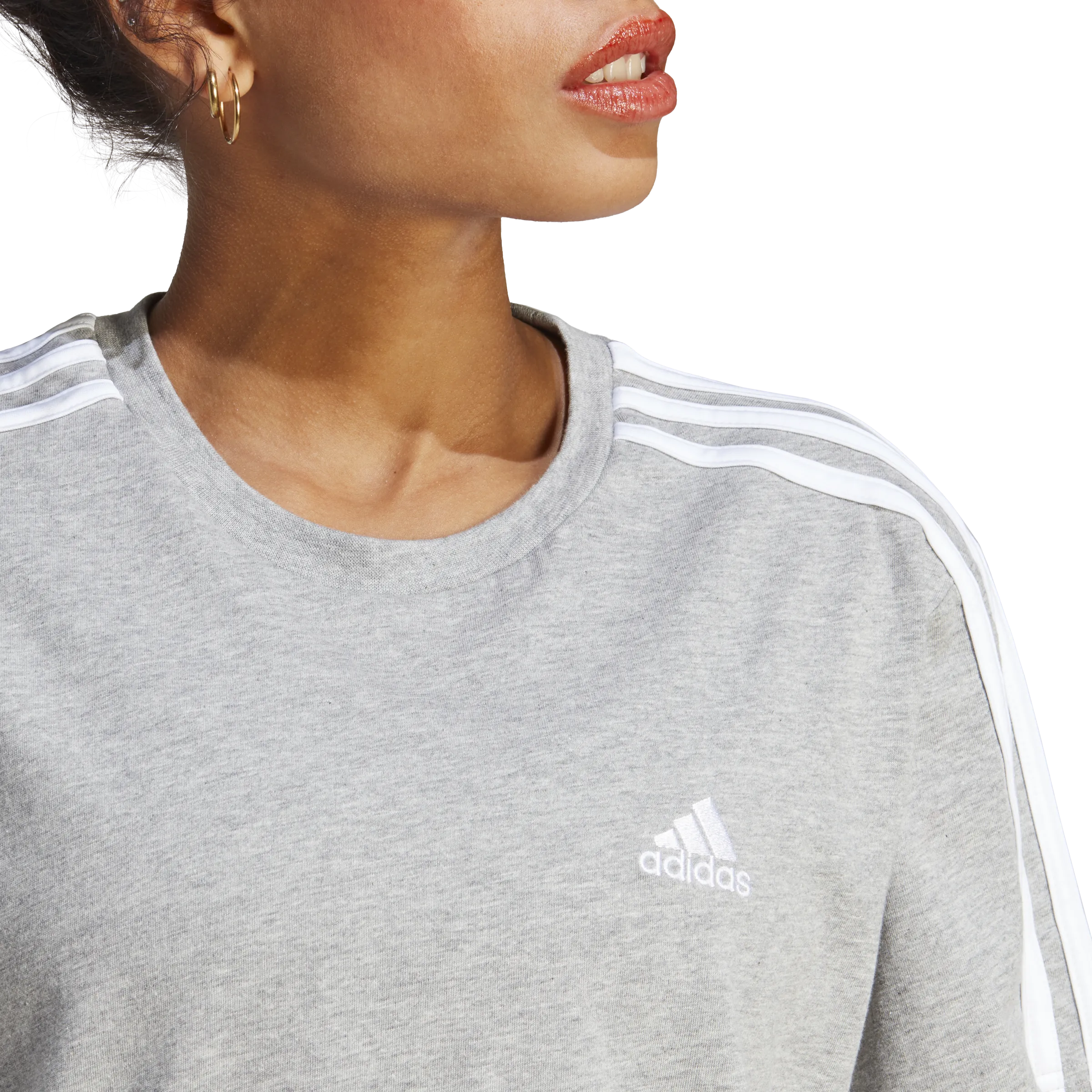 ADIDAS ESSENTIALS 3STRIPES SINGLE JERSEY CROP TOP MEDIUM GREY HEATHER