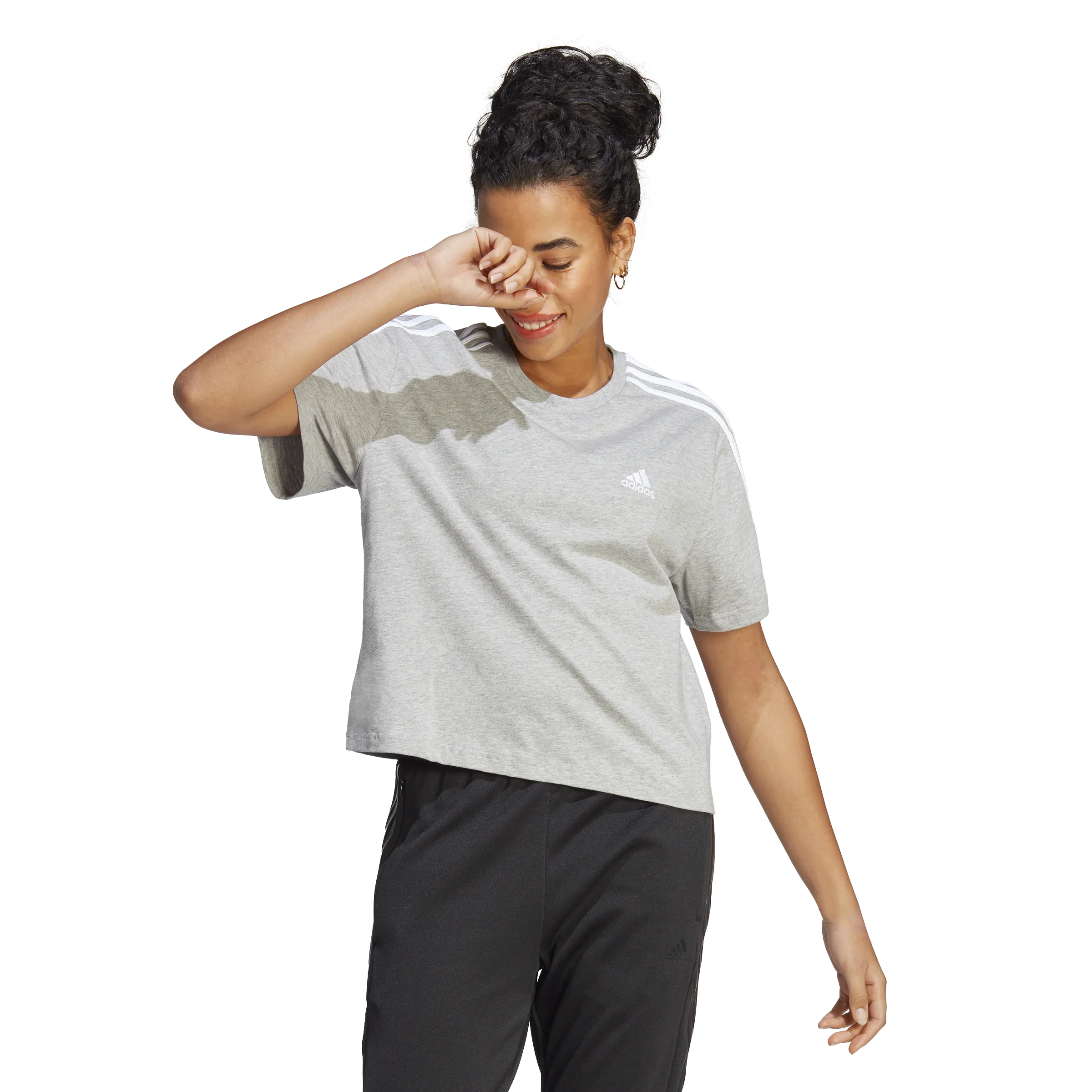 ADIDAS ESSENTIALS 3STRIPES SINGLE JERSEY CROP TOP MEDIUM GREY HEATHER