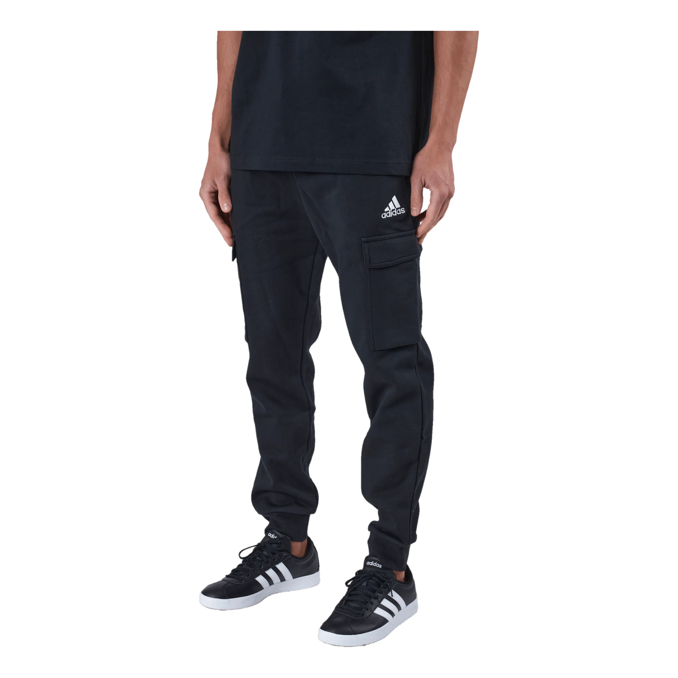 Adidas Essentials Fleece Regular Tapered Cargo Joggers Black