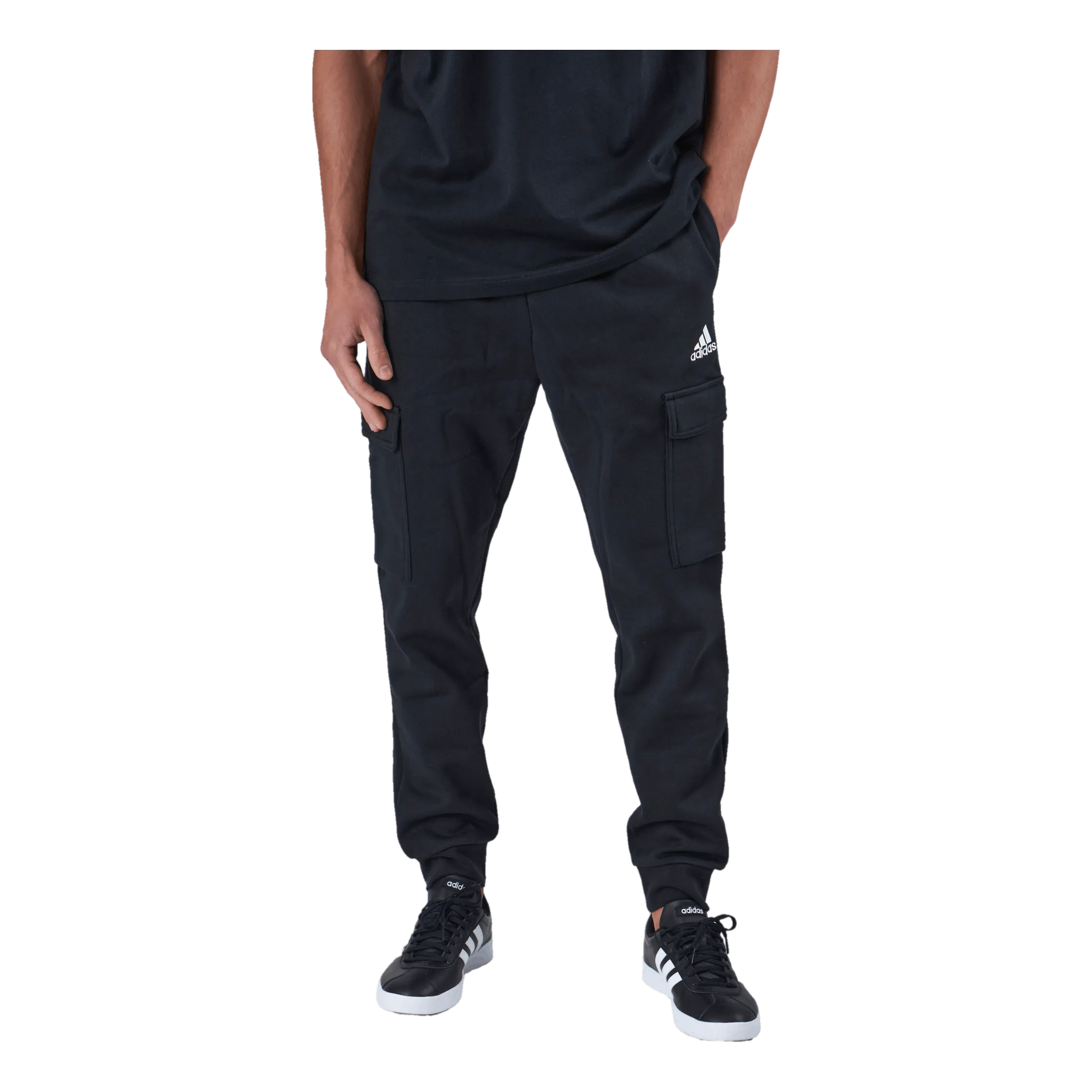 Adidas Essentials Fleece Regular Tapered Cargo Joggers Black