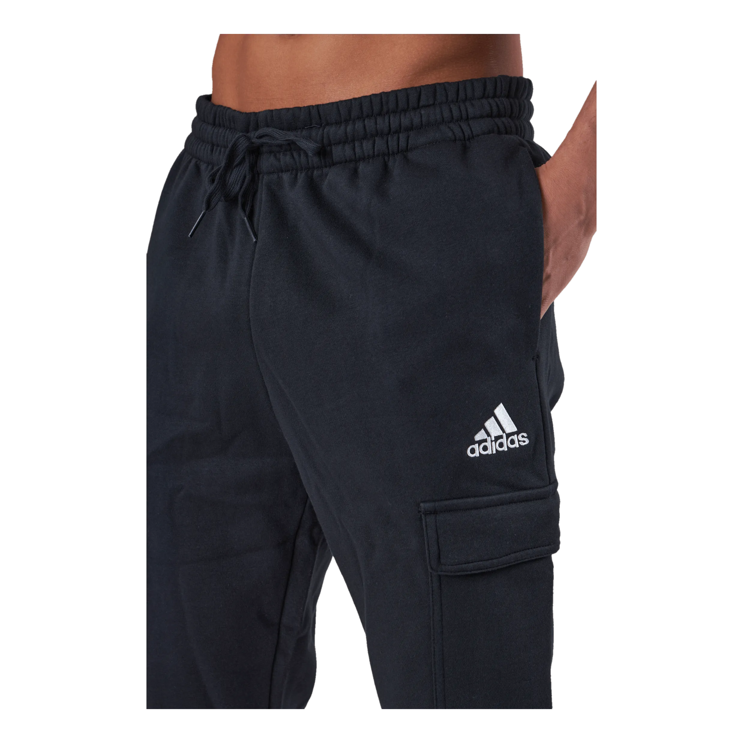 Adidas Essentials Fleece Regular Tapered Cargo Joggers Black