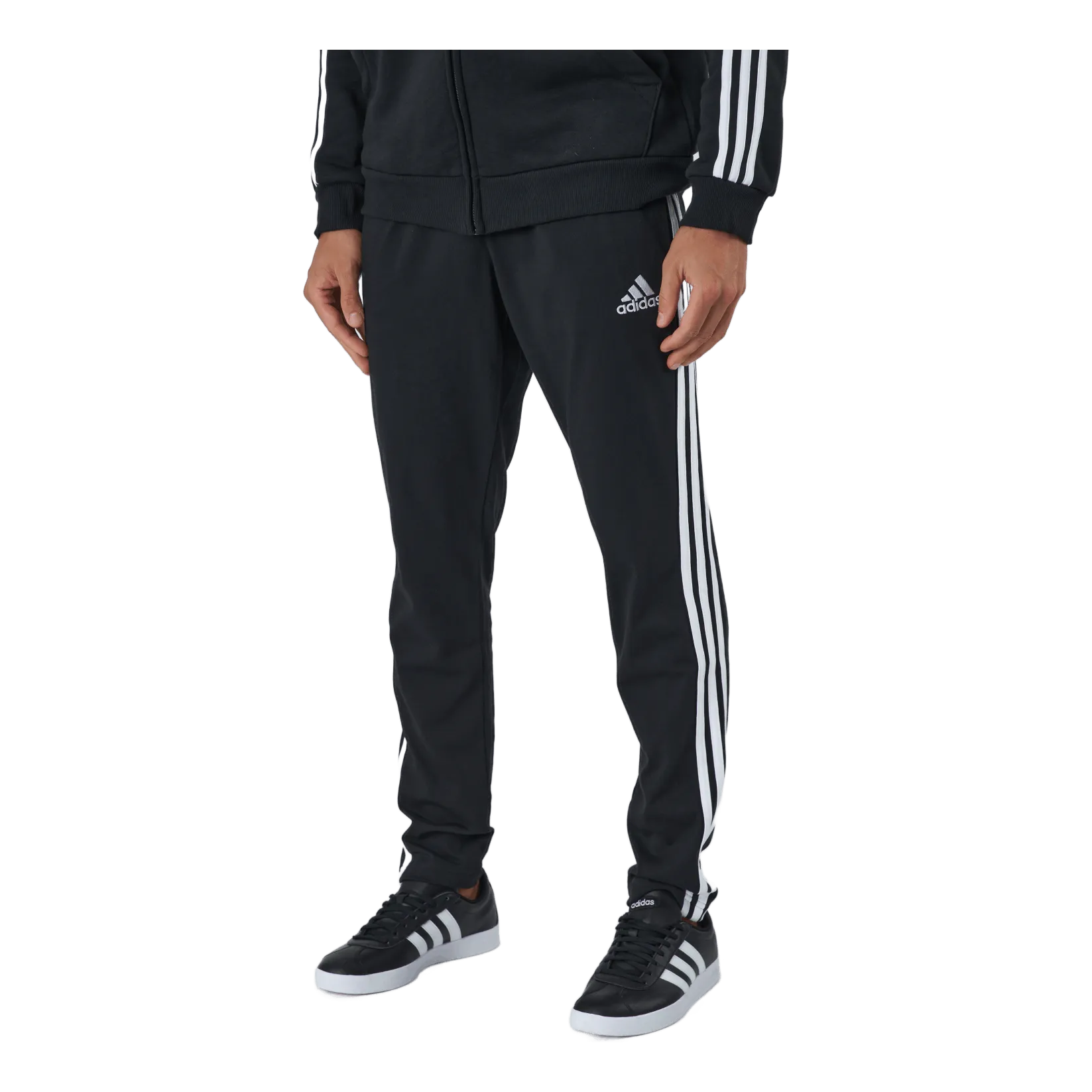 Adidas Essentials Tapered Open Hem 3 Stripes Pants Black / White
