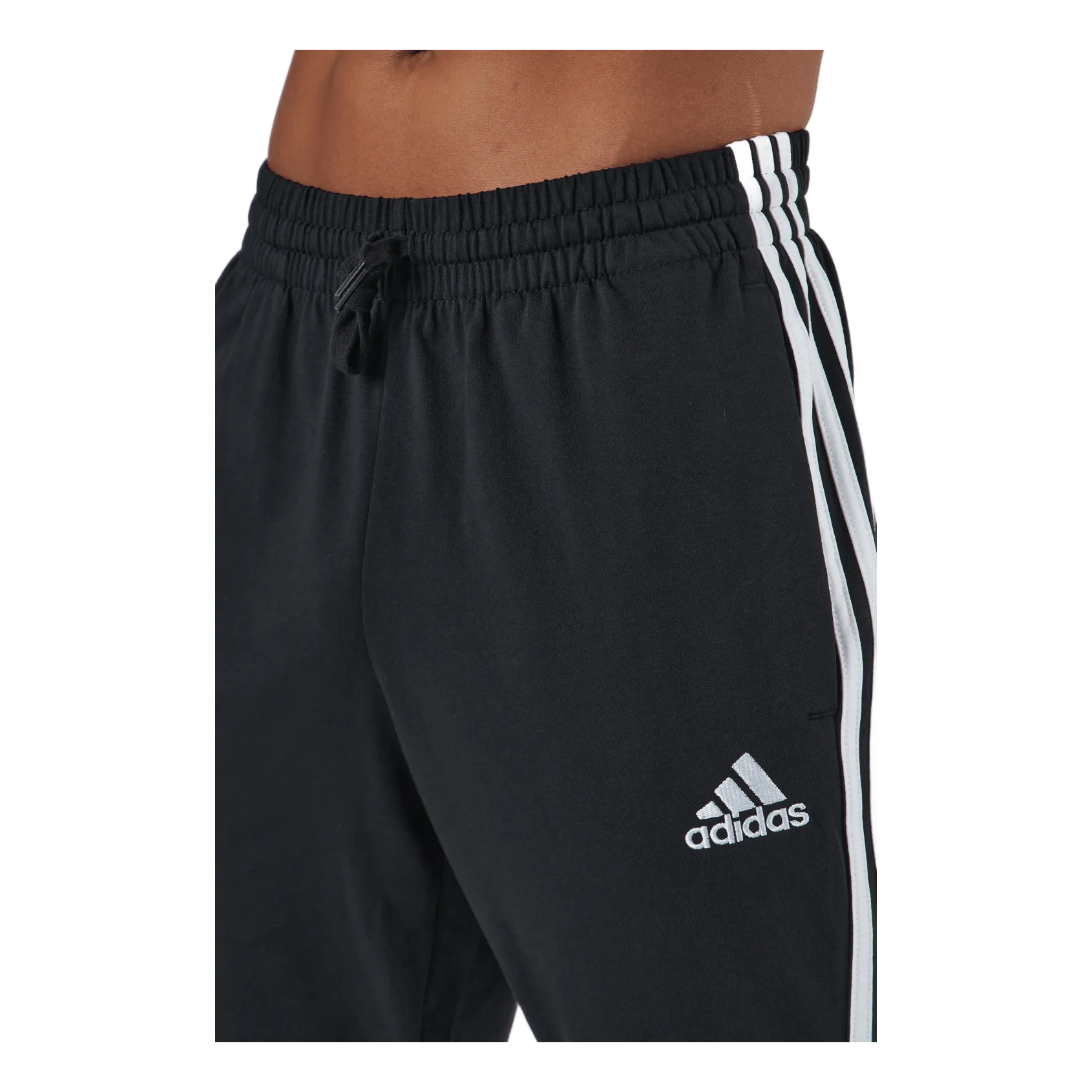Adidas Essentials Tapered Open Hem 3 Stripes Pants Black / White