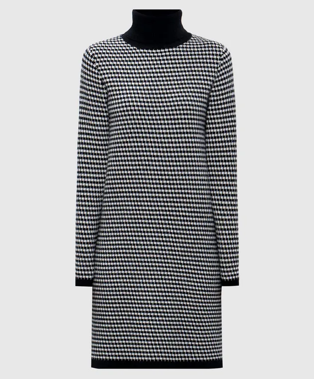 Allude Black midi dress made of wool and cashmere in a geometric pattern