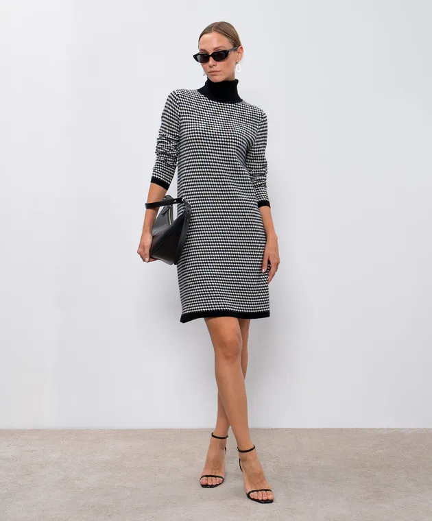 Allude Black midi dress made of wool and cashmere in a geometric pattern