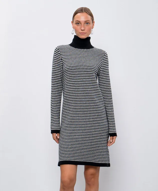 Allude Black midi dress made of wool and cashmere in a geometric pattern