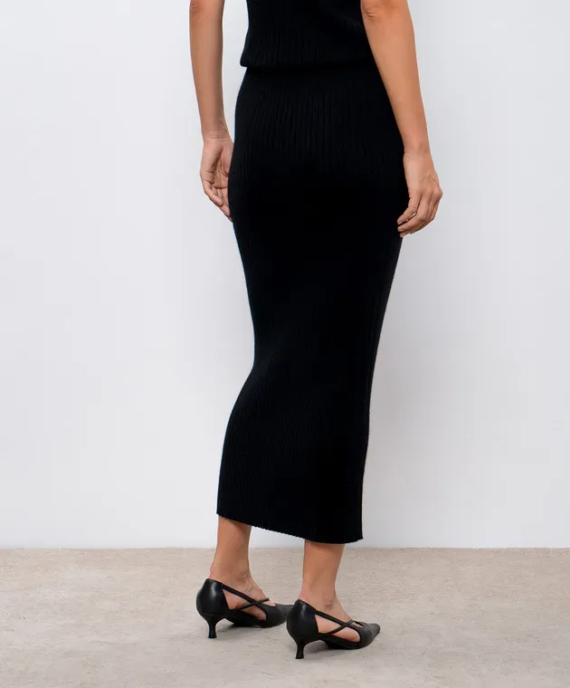 Allude Black ribbed cashmere midi skirt