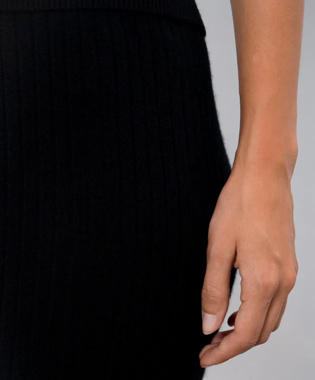 Allude Black ribbed cashmere midi skirt