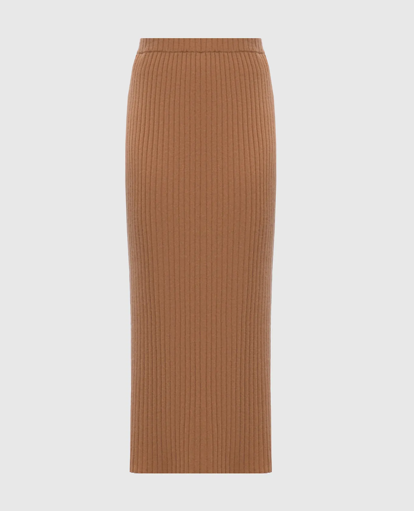 Allude Brown ribbed cashmere midi skirt