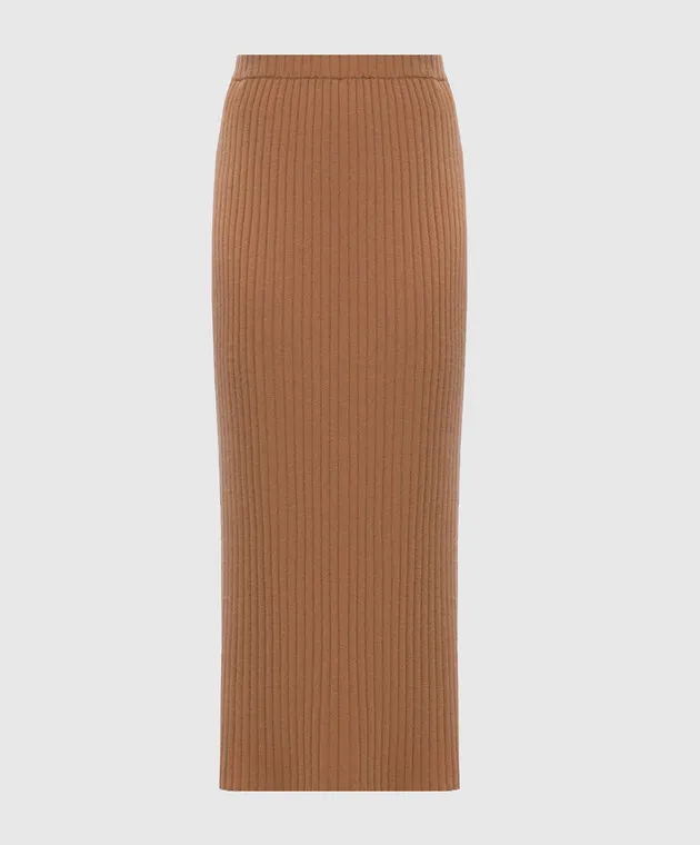Allude Brown ribbed cashmere midi skirt