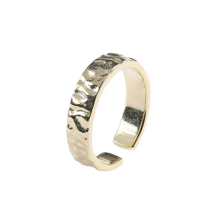 Anillo Argolla Ajustable, Estilo Antiguo de Plata de Ley 925 con Bao de Oro 18K