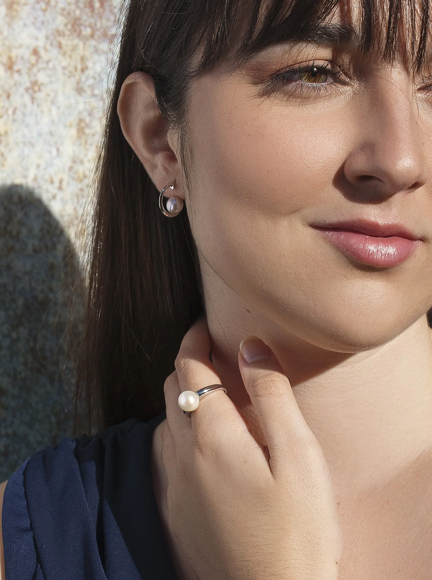 Anillos con perlas de plata estilo clásico con perla central