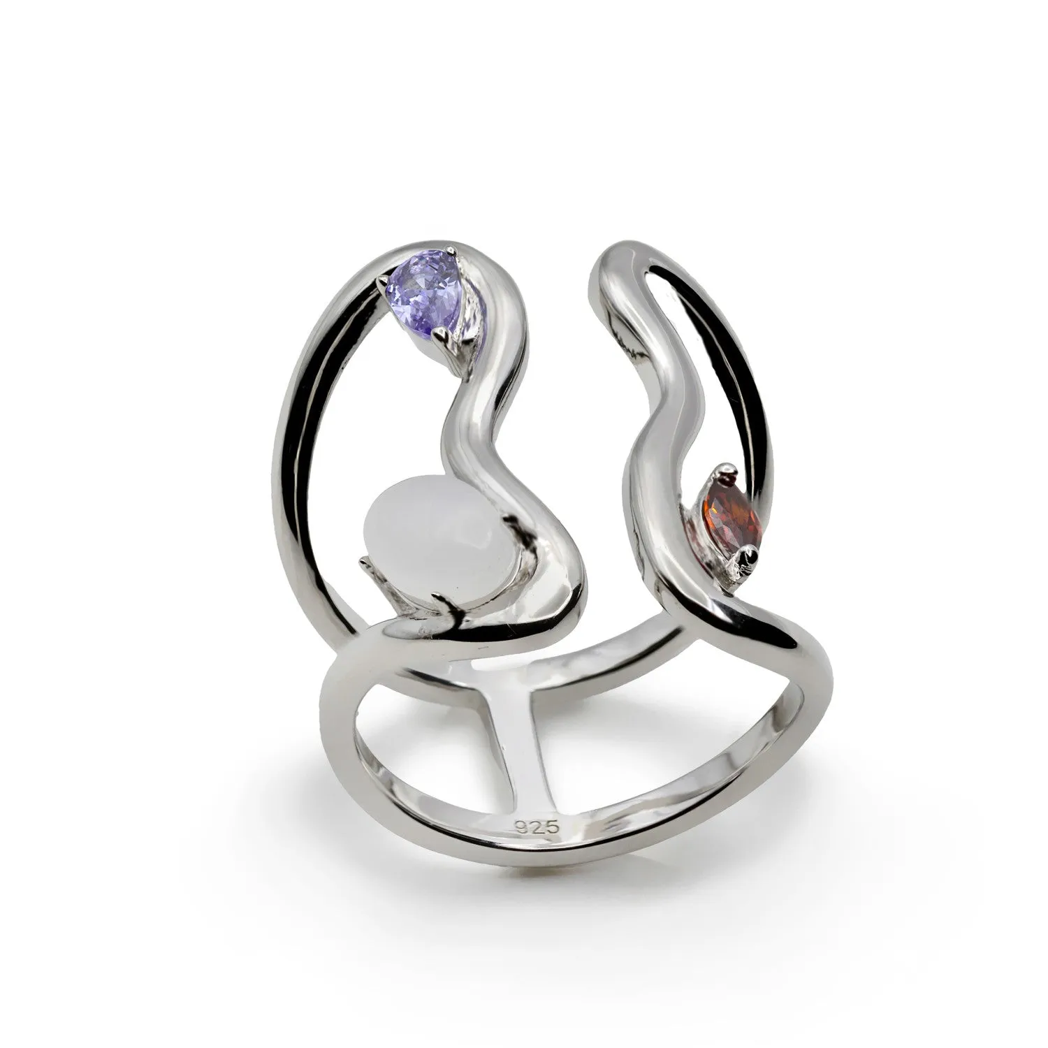 Anillos de diseo estilo curvilíneo con gemas abierto