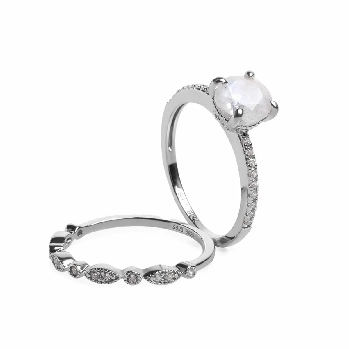 Anillos finos diseo doble piedra estilo ópalo y circonitas