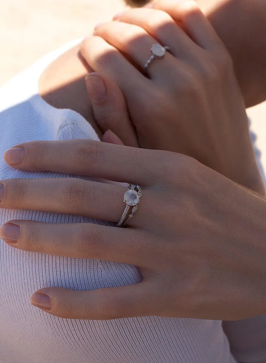 Anillos finos diseo doble piedra estilo ópalo y circonitas