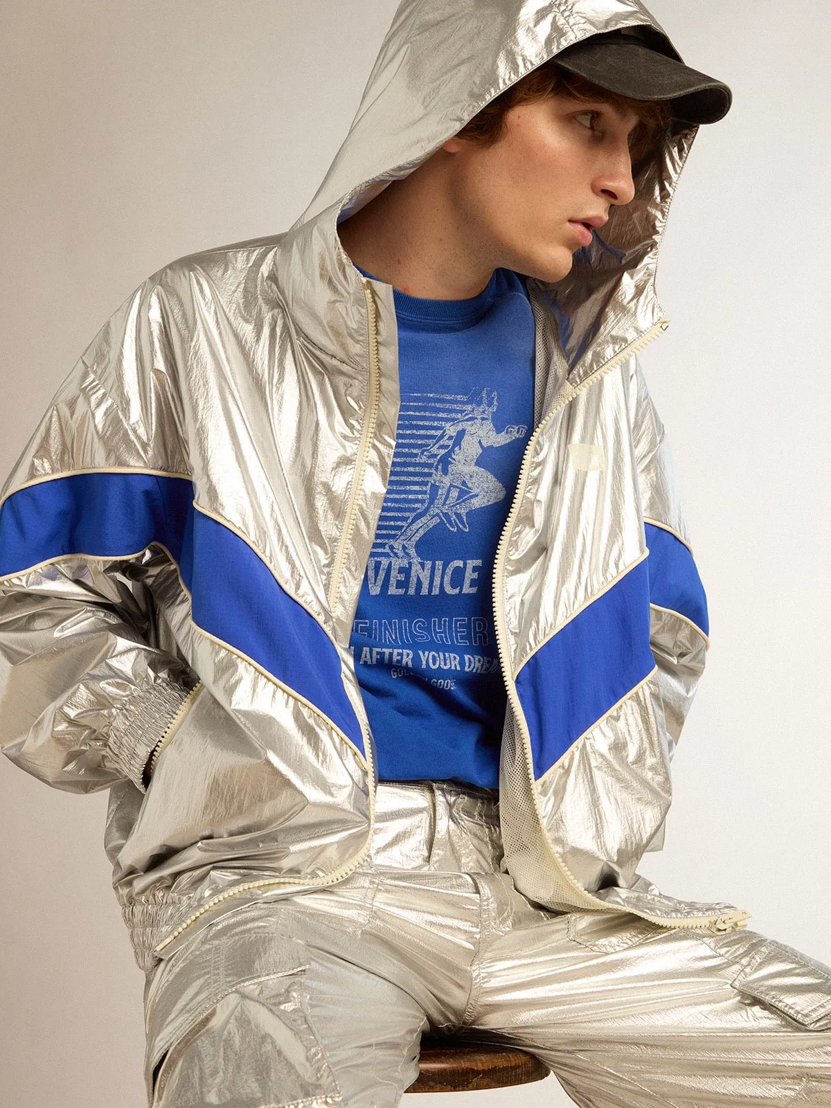 Anorak de hombre en tejido técnico plateado