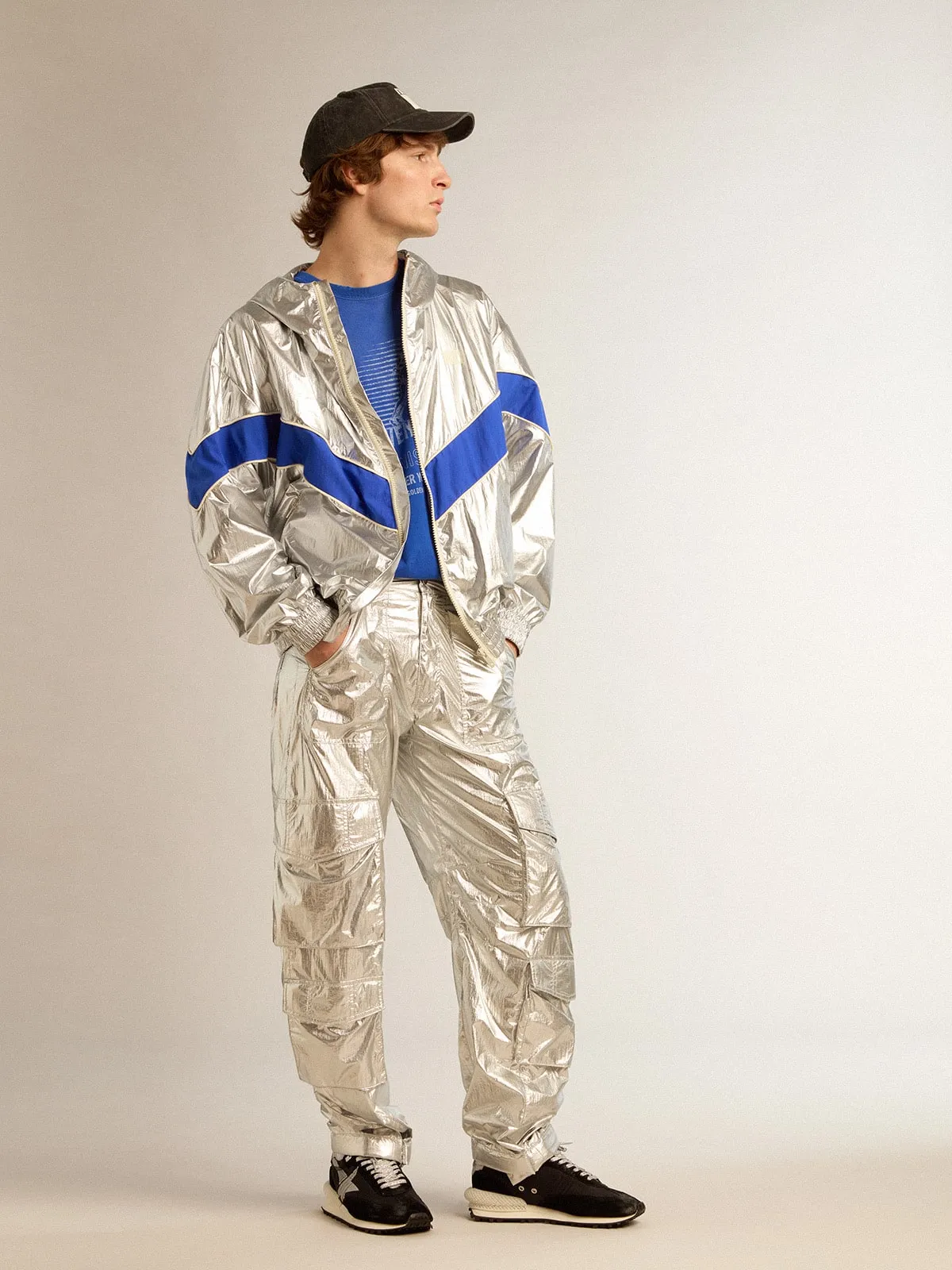 Anorak de hombre en tejido técnico plateado