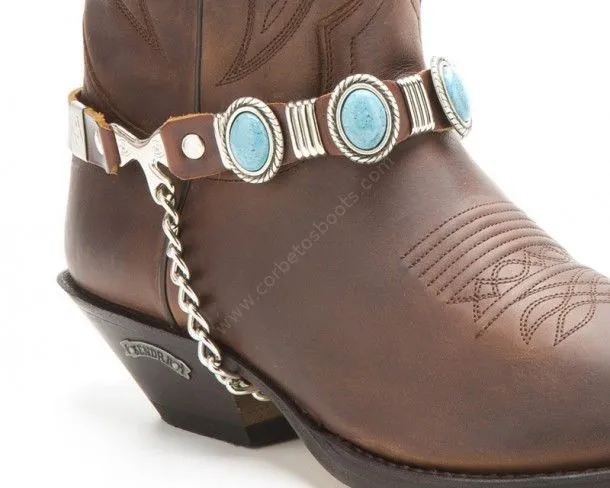 Arneses cowboy para bota cuero marrón Sendra con turquesas grandes