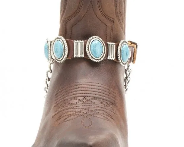 Arneses cowboy para bota cuero marrón Sendra con turquesas grandes