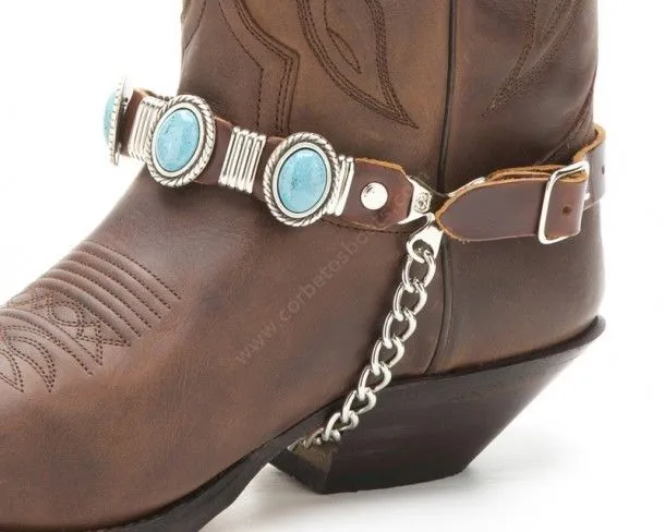 Arneses cowboy para bota cuero marrón Sendra con turquesas grandes