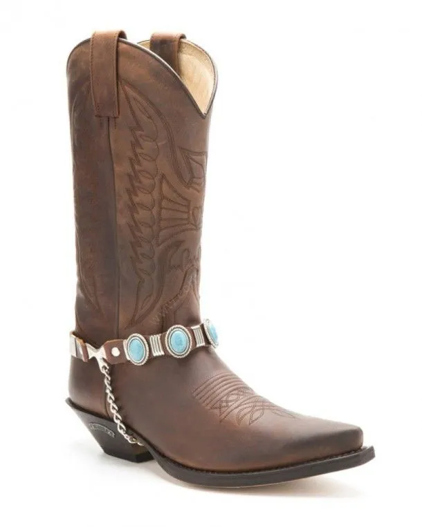 Arneses cowboy para bota cuero marrón Sendra con turquesas grandes