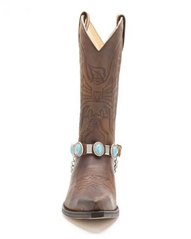 Arneses cowboy para bota cuero marrón Sendra con turquesas grandes