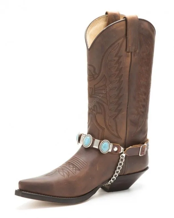 Arneses cowboy para bota cuero marrón Sendra con turquesas grandes
