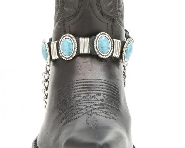 Arneses cowboy para bota cuero negro Sendra con turquesas grandes