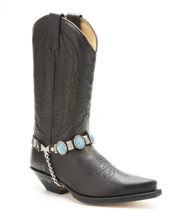 Arneses cowboy para bota cuero negro Sendra con turquesas grandes