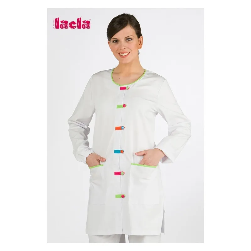BATA BLANCA CON TRABILLAS DE COLORES  TALLA XS Y XXL