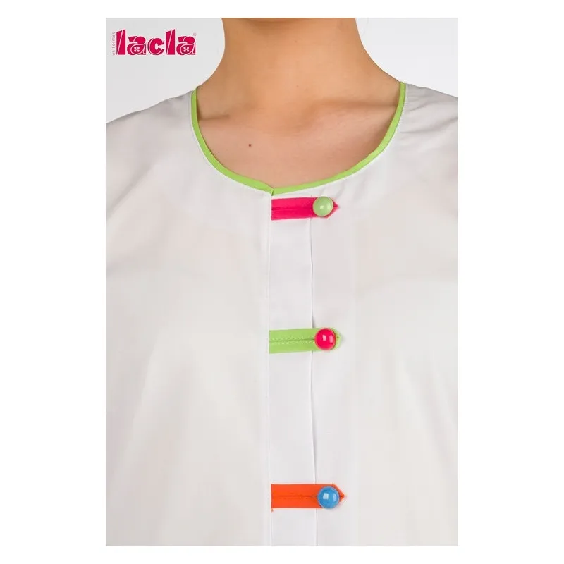 BATA BLANCA CON TRABILLAS DE COLORES  TALLA XS Y XXL
