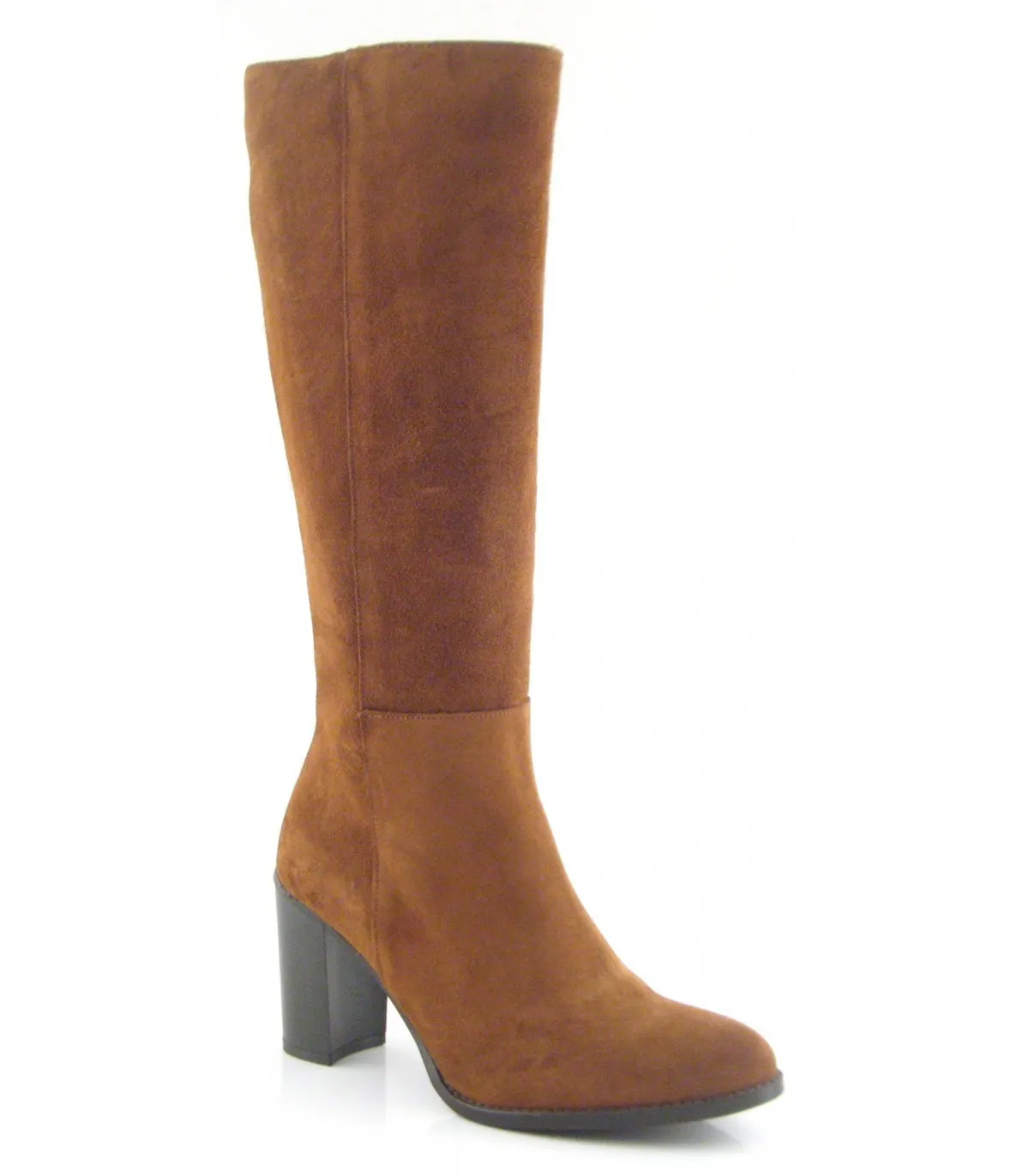 Bota alta de tacón alto color cuero