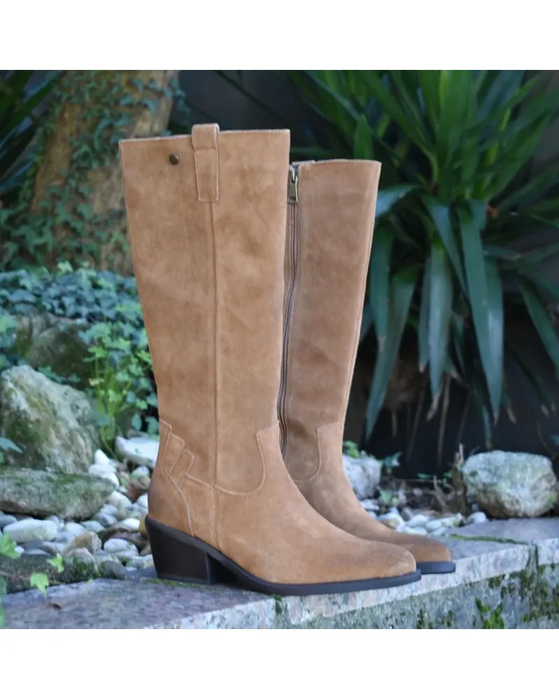 Bota campera de tacón bajo color cuero | TOP3SHOES 22809 cuero
