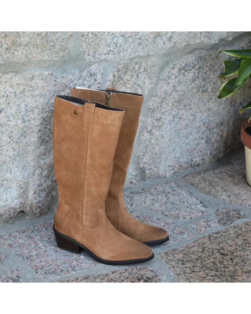 Bota campera de tacón bajo color cuero | TOP3SHOES 22809 cuero