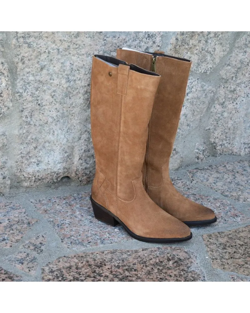 Bota campera de tacón bajo color cuero | TOP3SHOES 22809 cuero