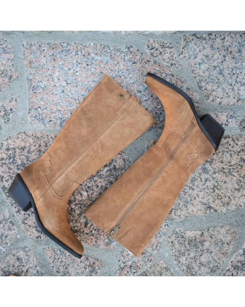 Bota campera de tacón bajo color cuero | TOP3SHOES 22809 cuero