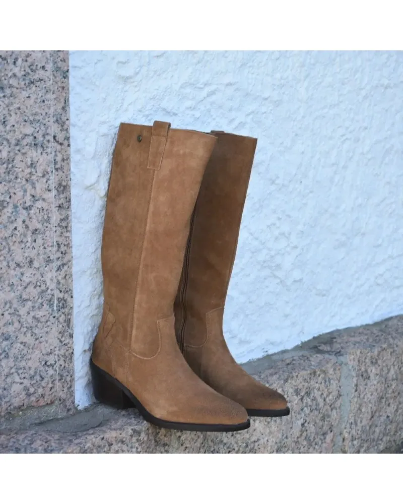 Bota campera de tacón bajo color cuero | TOP3SHOES 22809 cuero