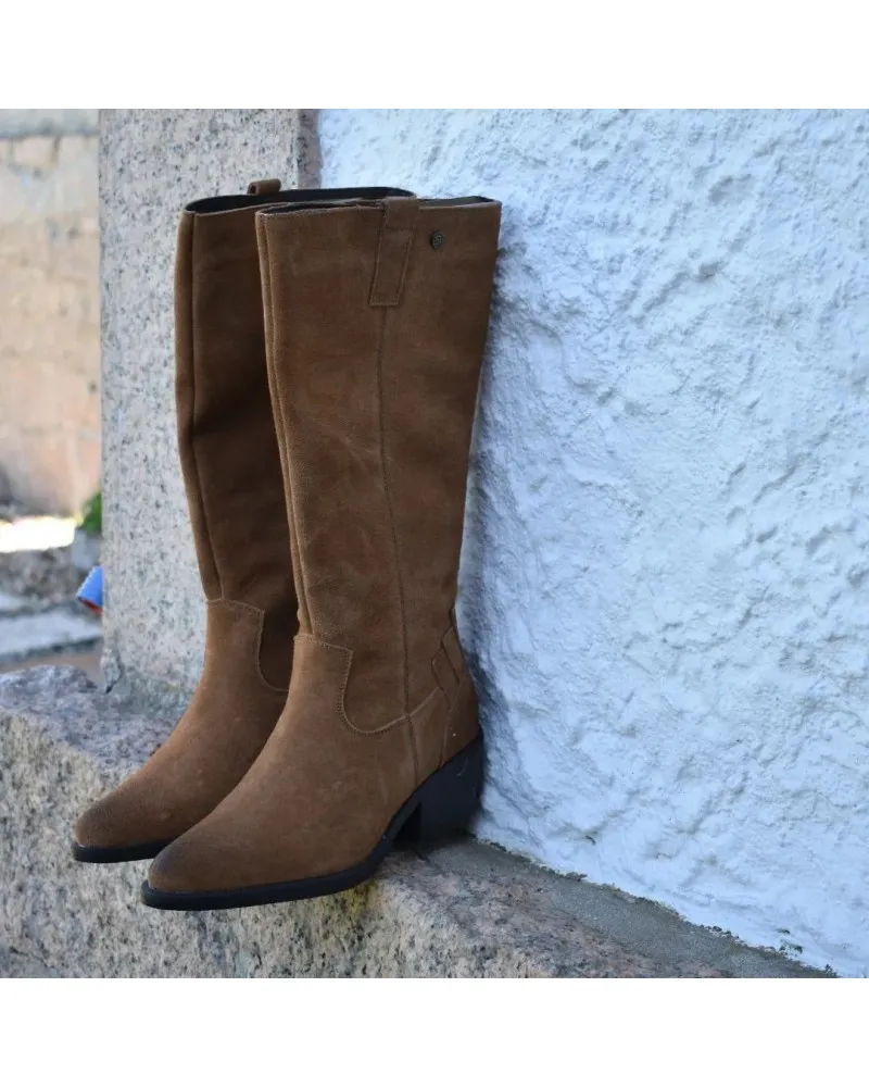 Bota campera de tacón bajo color cuero | TOP3SHOES 22809 cuero