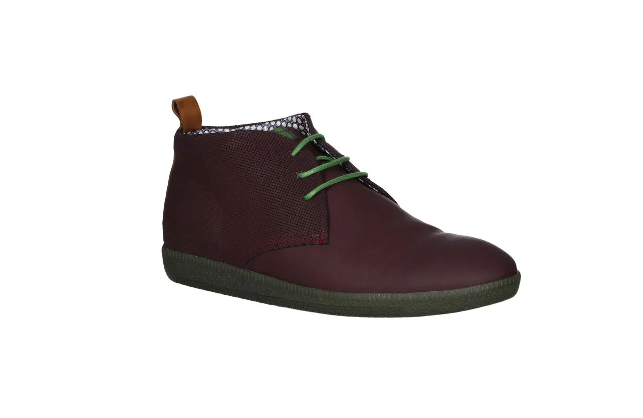 Bota Cordon Burdeos Trasera Cuadritos Tirador Piel Cuero