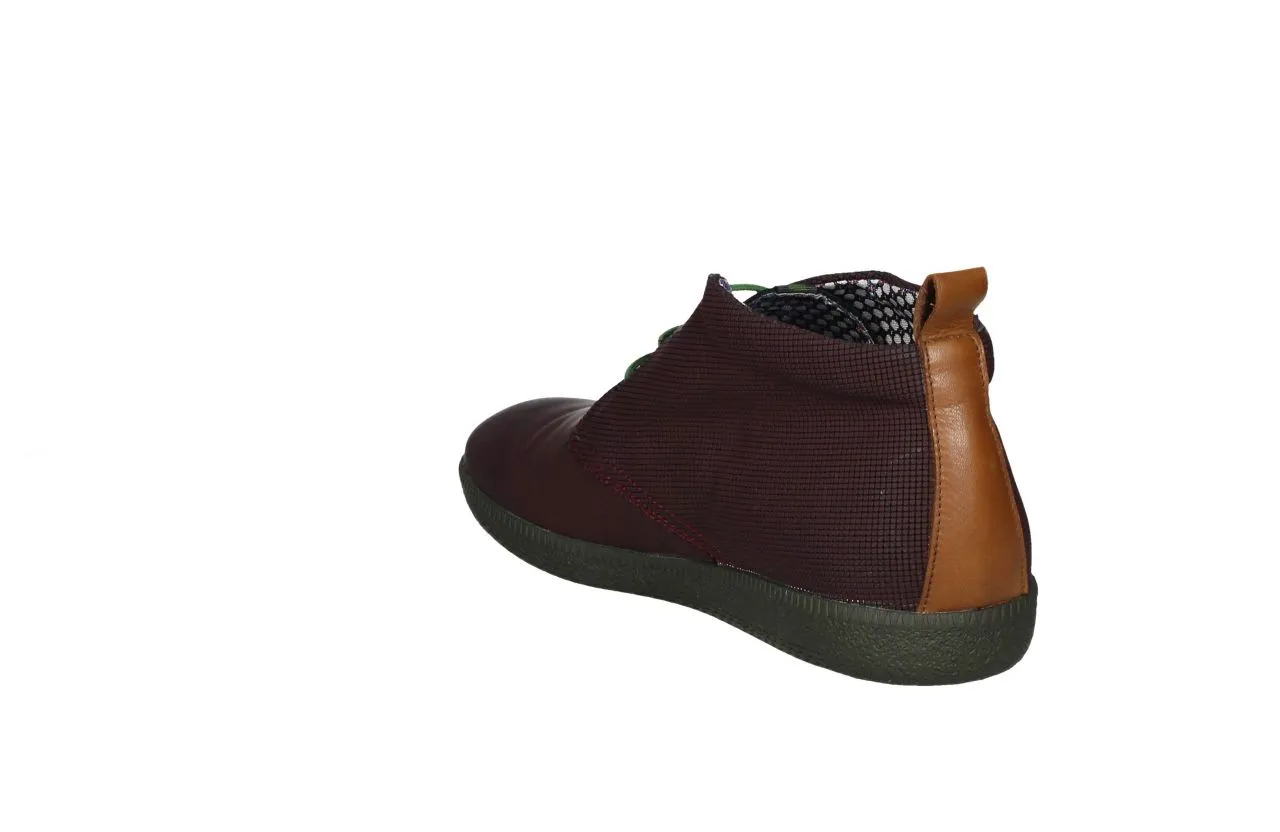 Bota Cordon Burdeos Trasera Cuadritos Tirador Piel Cuero