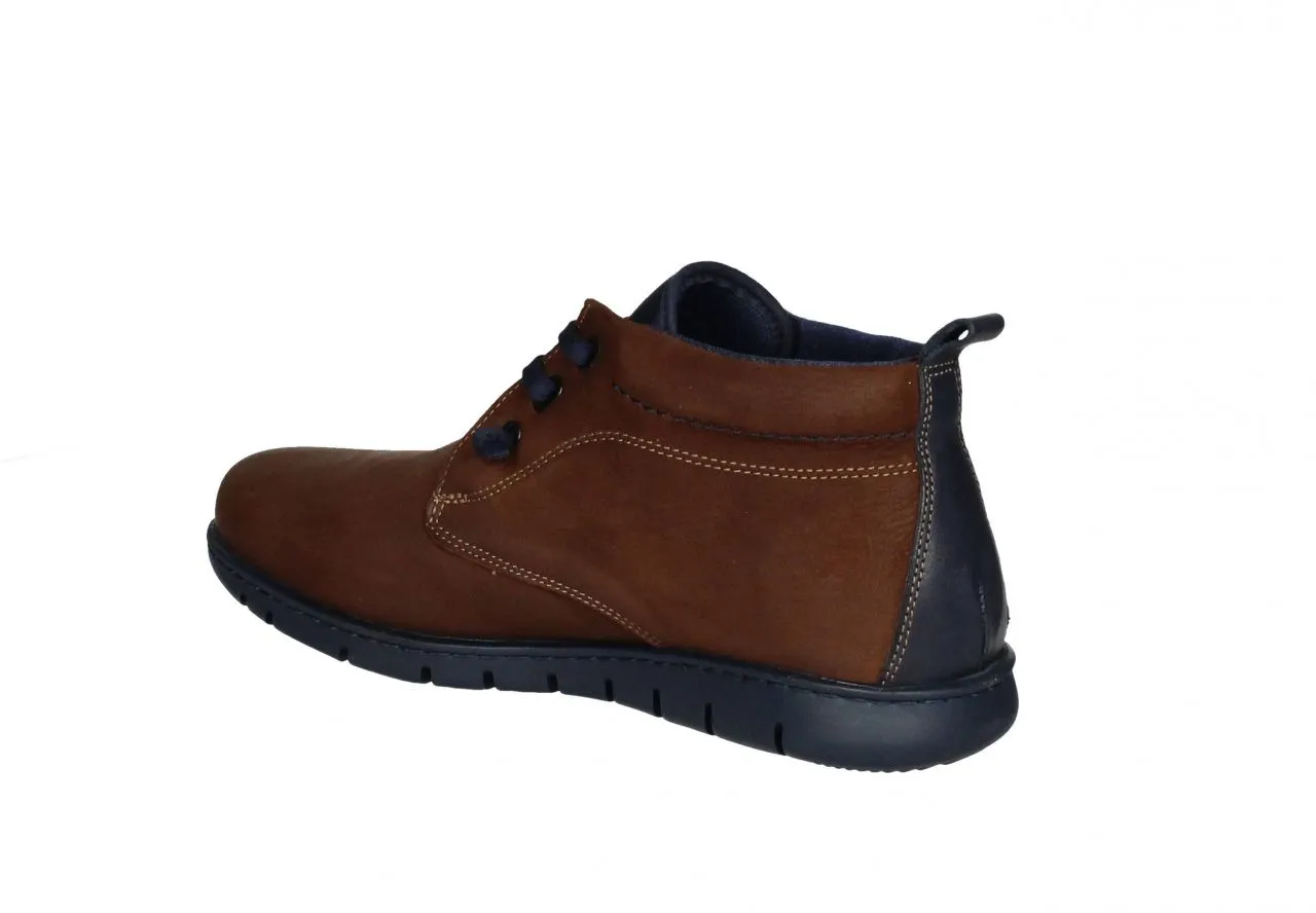 Bota Cordon Elastico Cuero Talon/piso Azul