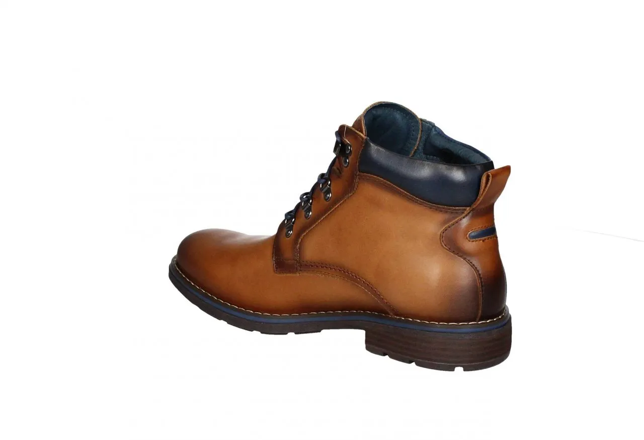 Bota Cordon Piel Cuero Ganchos Cordones/cuello Azul