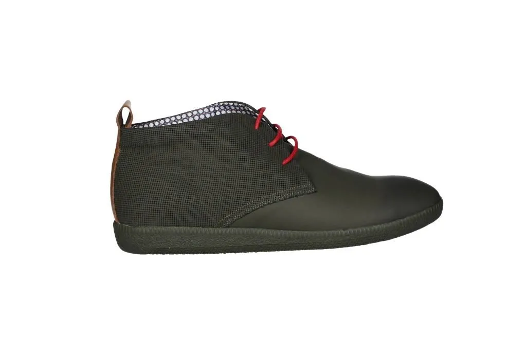 Bota Cordon Verde Trasera Cuadritos Tirador Piel Cuero