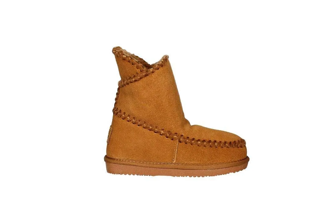 Bota Enteriza Nobuck Cuero Pespuntes y Forro Borrego